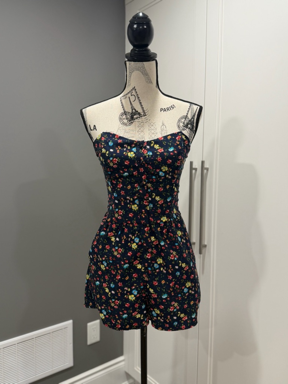Forever 21 Navy Floral Strapless Romper